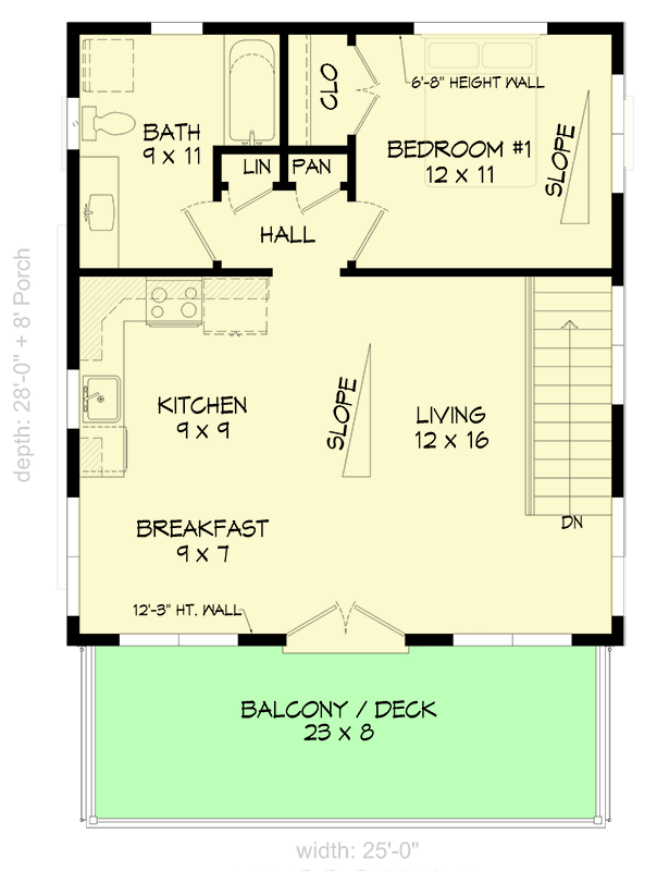Plan 680665VR: Contemporary Southwest 1-Bedroom House Plan with 2-Car Garage and Deck - Floor Plan - Image #7 - Contemporary, Southwest