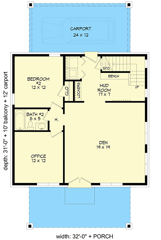 Plan 680674VR: 1922 Sq Ft Contemporary Mountain House Plan with Den and Deck - Floor Plan - Image #7 - Contemporary, Mountain