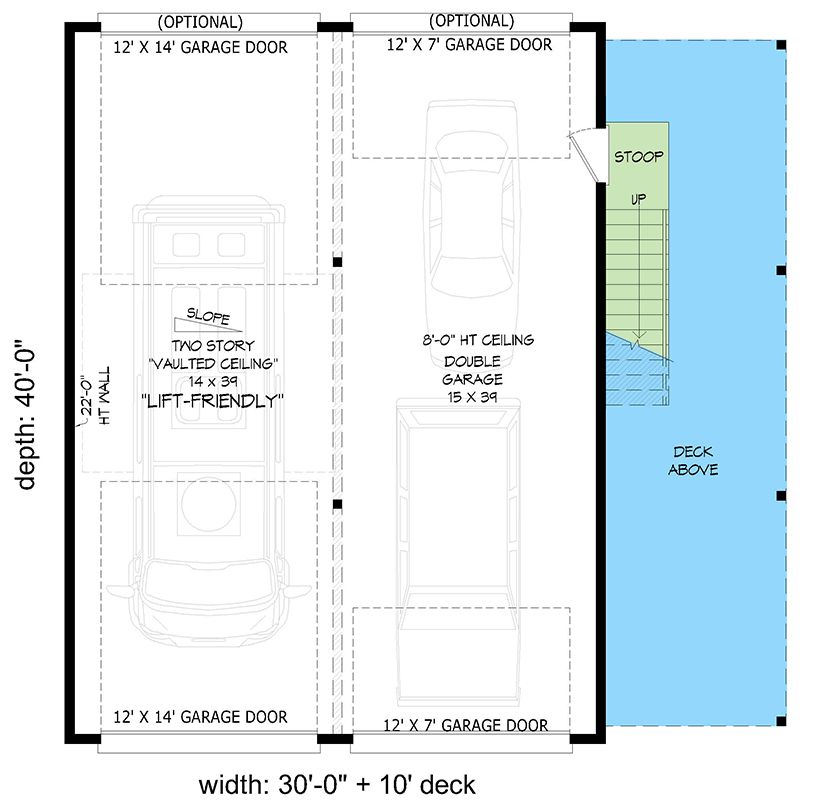 Plan 680668VR: Contemporary Mountain House Plan with RV Garage and Elevated Deck - Floor Plan - Image #5 - Contemporary, Mountain