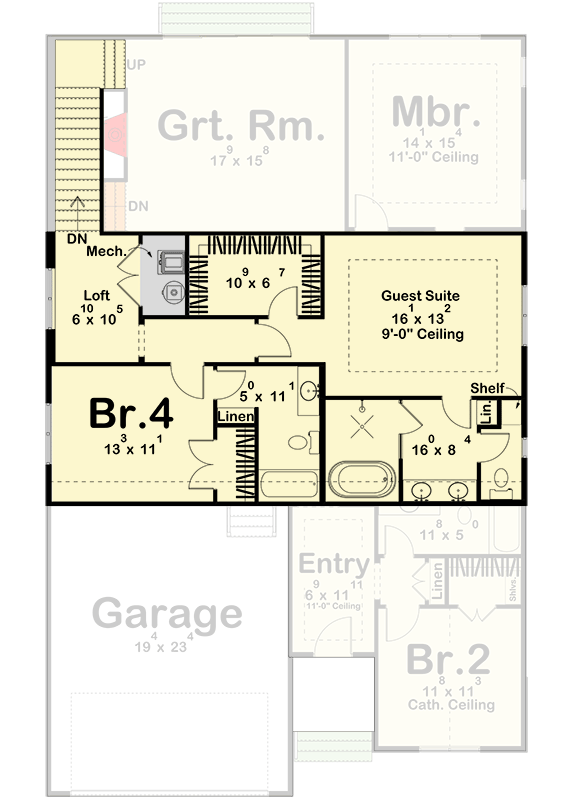 Plan 623640DJ: Modern Farmhouse House Plan with 4 Beds, Main Level Master, and 2-Car Garage - Floor Plan - Image #19 - Modern Farmhouse