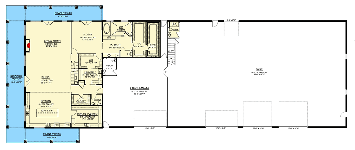 Plan 135422GRA: Barndominium House Plan with Workshop and 6-Car Garage - Floor Plan - Image #14 - Barndominium, Country, Farmhouse