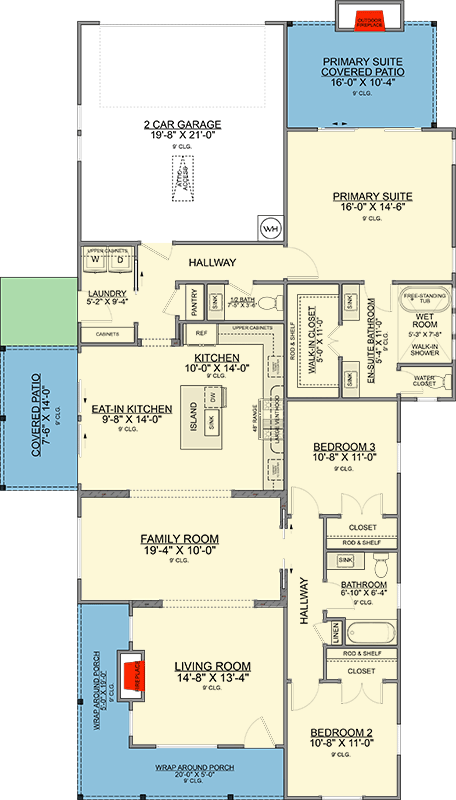 Plan 820017WSF: Transitional 3-Bedroom Modern Farmhouse with Wrap Around Porch and Outdoor Fireplace - Floor Plan - Image #8 - Cottage, Country, Modern, Modern Farmhouse, Transitional