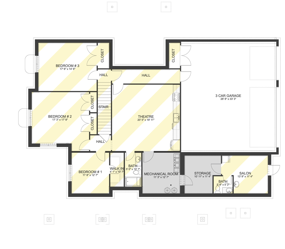 Plan 61751UT: Traditional House Plan with 3-4 Bedrooms, Home Theater, and Walkout Basement - Floor Plan - Optionally Finished Basement - New American, Traditional