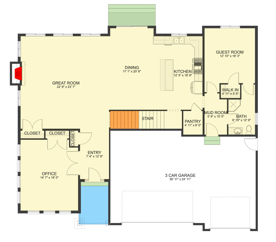 Plan 61752UT: 4166 Sq Ft Traditional Farmhouse House Plan with 5 Bedroom and 3-Car Garage - Floor Plan - Main Level - Craftsman, Modern Farmhouse, Traditional