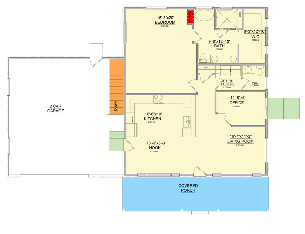 Plan 849094PGE: Accessible Modern Farmhouse House Plan with 1 Bedroom and Home Office - Floor Plan - Image #3 - Craftsman, Modern Farmhouse, Traditional