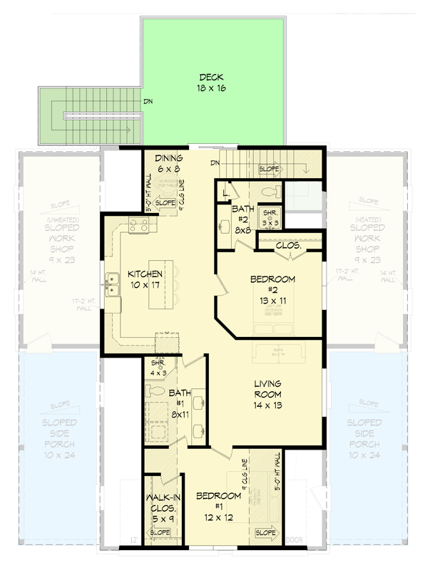 Plan 680681VR: 2-Bed Carriage House Plan with 4-Car RV Garage and Dual Workshop - Floor Plan - 2nd Level - Barndominium, Carriage, Modern Farmhouse