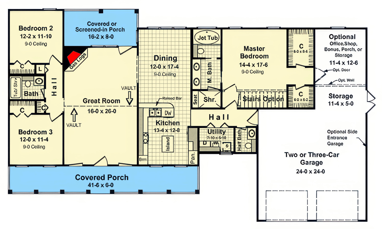 Plan 51382MM: Three-Bedroom Ranch Farmhouse House Plan with Front Porch - Floor Plan - Main Level - Craftsman, Modern Farmhouse, Ranch