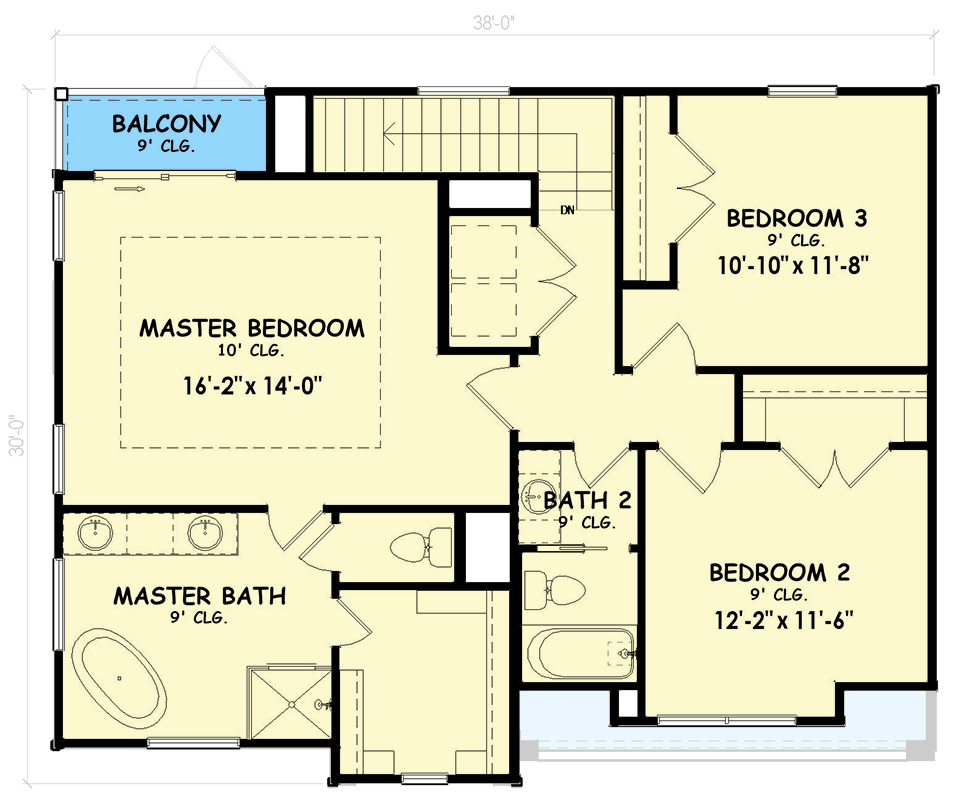 Plan 100372GHR: Modern Farmhouse House Plan with 3 Beds 2-Car Garage and Balcony - Floor Plan - Image #6 - Modern Farmhouse, Transitional