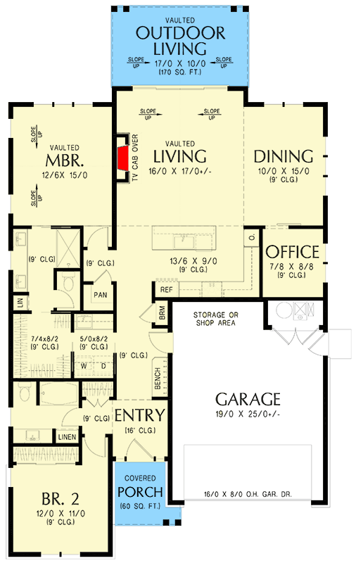 Plan 69917AM: Modern Farmhouse House Plan with Split 2 Bedrooms and Home Office - Floor Plan - Image #17 - Cottage, Country, Farmhouse, Modern Farmhouse, Ranch