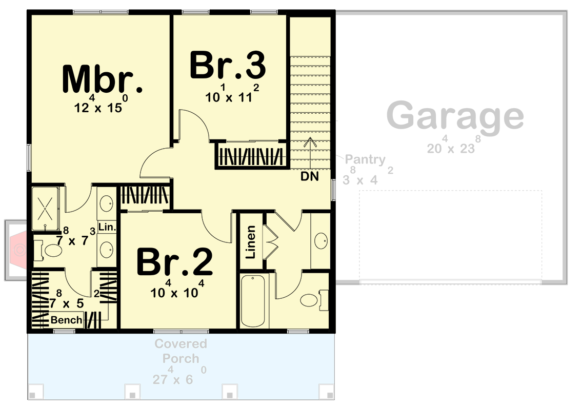 Plan 623644DJ: 3-Bedroom Traditional Farmhouse House Plan with 2-Car Garage - Floor Plan - Second Floor - Farmhouse, Traditional
