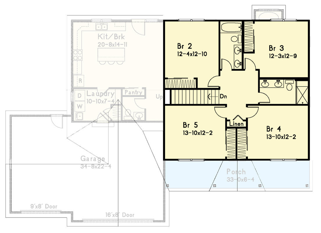 Plan 22196SL: Five-Bedroom Traditional House Plan with First-Floor Master Suite - Floor Plan - Image #7 - Craftsman, Traditional