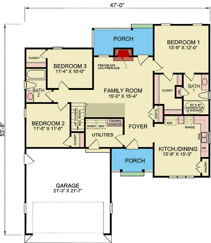 Plan 25956GE: Three Bedroom Country Ranch House Plan with Two Car Garage - Floor Plan - Image #7 - Country, Ranch, Traditional