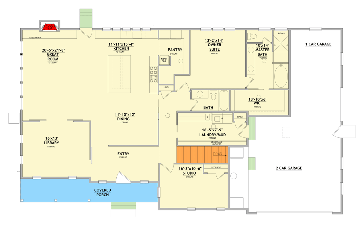 Plan 849099PGE: Modern Farmhouse House Plan with 5 Bedrooms and Tandem Garage - Floor Plan - Main Level - Craftsman, Farmhouse, Modern Farmhouse, Traditional