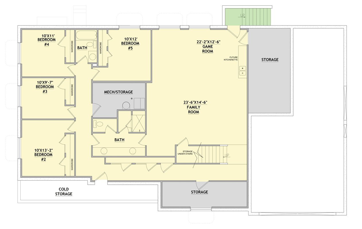 Plan 849099PGE: Modern Farmhouse House Plan with 5 Bedrooms and Tandem Garage - Floor Plan - Daylight Level - Craftsman, Farmhouse, Modern Farmhouse, Traditional