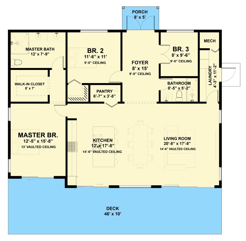 Plan 337013JUN: Modern 3 Bed 3 Bath 1540 Sq Ft Contemporary House Plan with Vaulted Ceilings - Floor Plan - Main Level - Contemporary, Mid Century Modern, Modern, Mountain