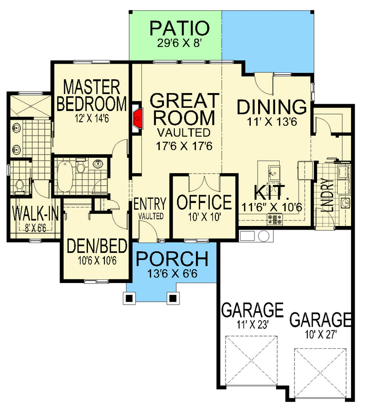 Plan 267123SPK: Craftsman Ranch House Plan with 2 Beds and Vaulted Great Room - Floor Plan - Image #3 - Craftsman, Farmhouse, Northwest, Ranch, Traditional