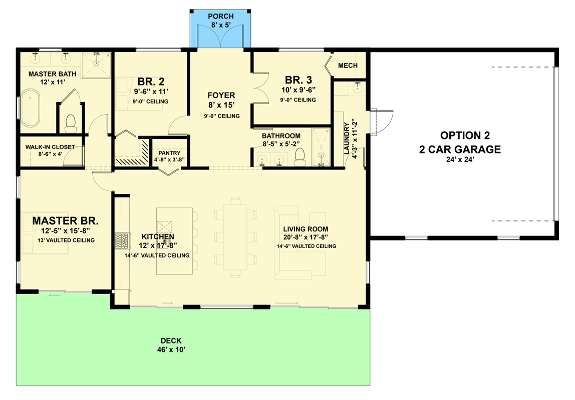Plan 337014JUN: Contemporary Modern House Plan with 3-5 Bedrooms and Two Story Great Room - Floor Plan - Main Level with Side Entry Garage (Included) - Contemporary, Cottage, Modern, Mountain