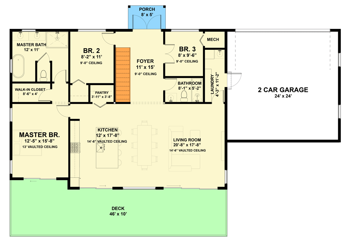 Plan 337014JUN: Contemporary Modern House Plan with 3-5 Bedrooms and Two Story Great Room - Floor Plan - Main Level with Basement Stair Location - Contemporary, Cottage, Modern, Mountain