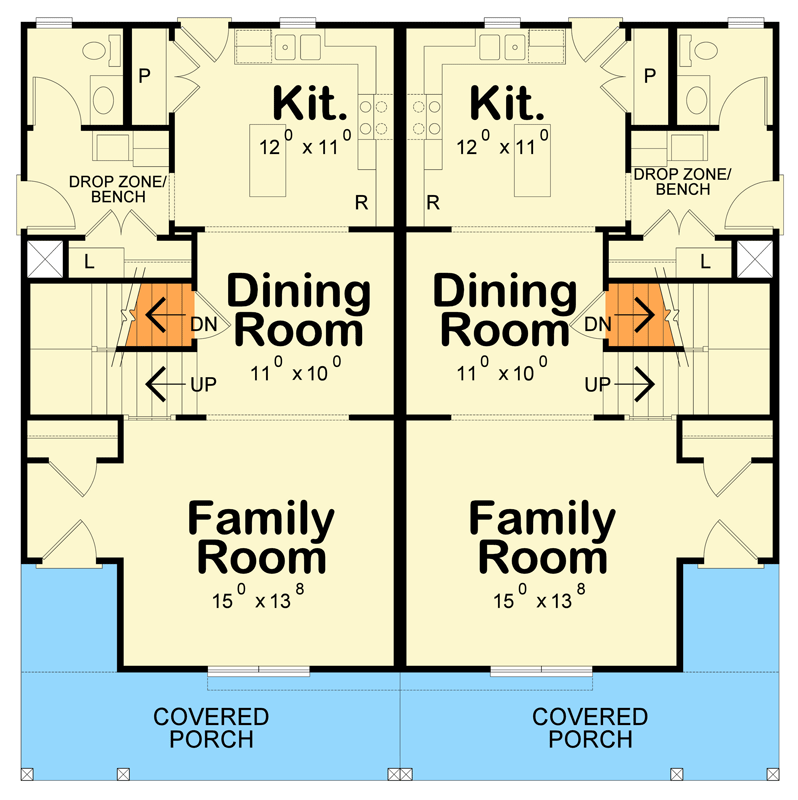 Plan 42751DB: Traditional Farmhouse Duplex House Plan with 3 Bedrooms and Covered Porch - Floor Plan - Image #7 - Farmhouse, Traditional