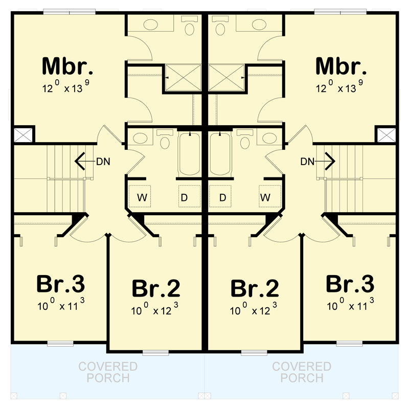 Plan 42751DB: Traditional Farmhouse Duplex House Plan with 3 Bedrooms and Covered Porch - Floor Plan - Image #8 - Farmhouse, Traditional