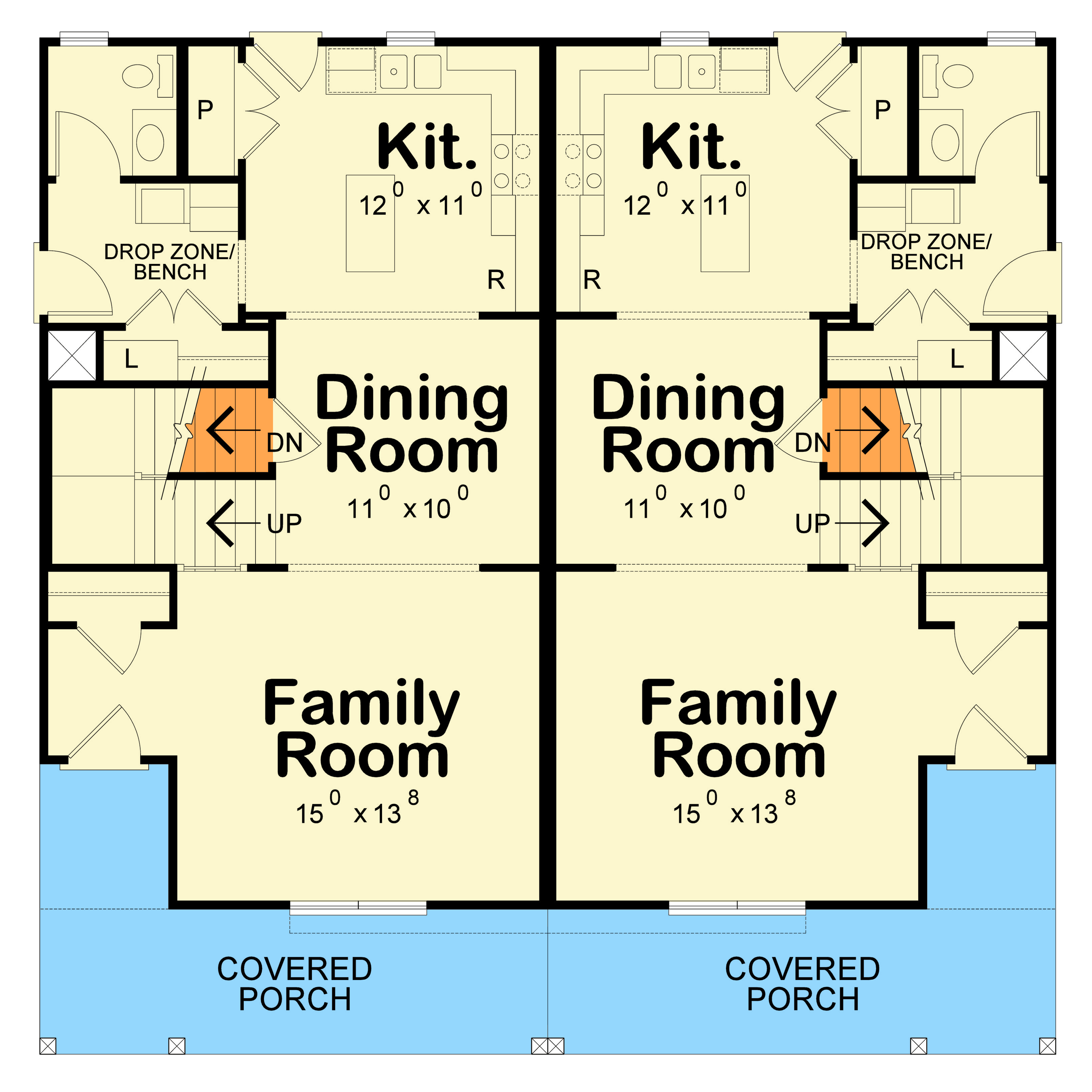 Plan 42753DB: Modern Farmhouse Duplex House Plan with 3 Bed Units and 1434 Sq Ft - Floor Plan - Image #7 - Farmhouse, Modern Farmhouse, Traditional