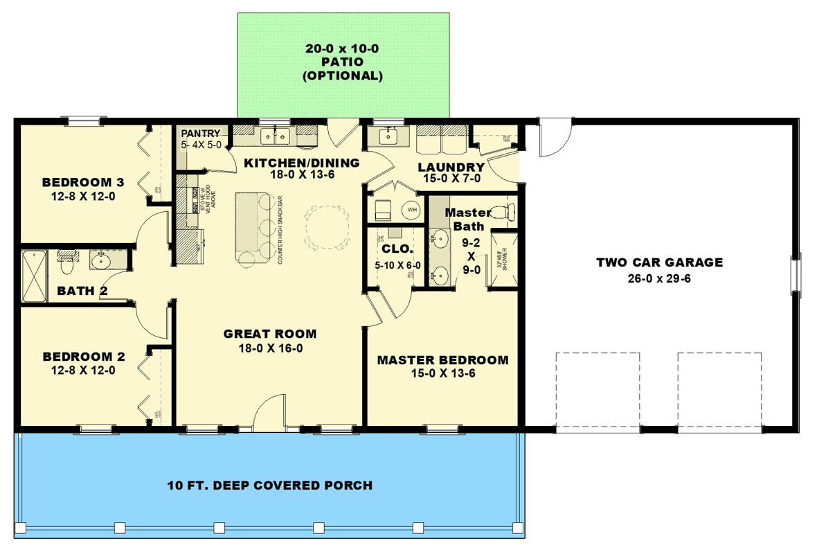 Plan 25083DH: Modern Farmhouse House Plan with Split Bedrooms and 2-Car Garage - Floor Plan - Image #11 - Barndominium, Modern Farmhouse, New American