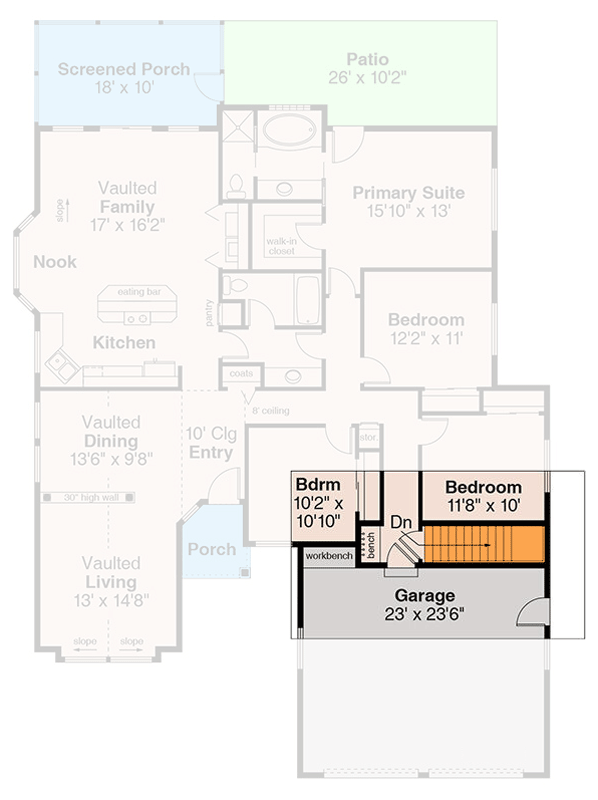 Plan 720186DA: Mediterranean Ranch House Plan with 4 Bedrooms and 2 Car Garage - Floor Plan - Optional Basement Stairs - Mediterranean, Ranch, Southwest