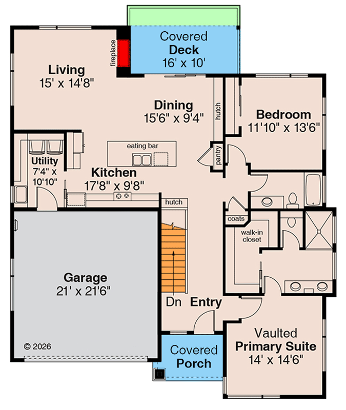 Plan 720187DA: Contemporary 4 Bedroom Ranch House Plan with 1,595 Sq Ft and Game Room - Floor Plan - Main Level - Contemporary, Modern