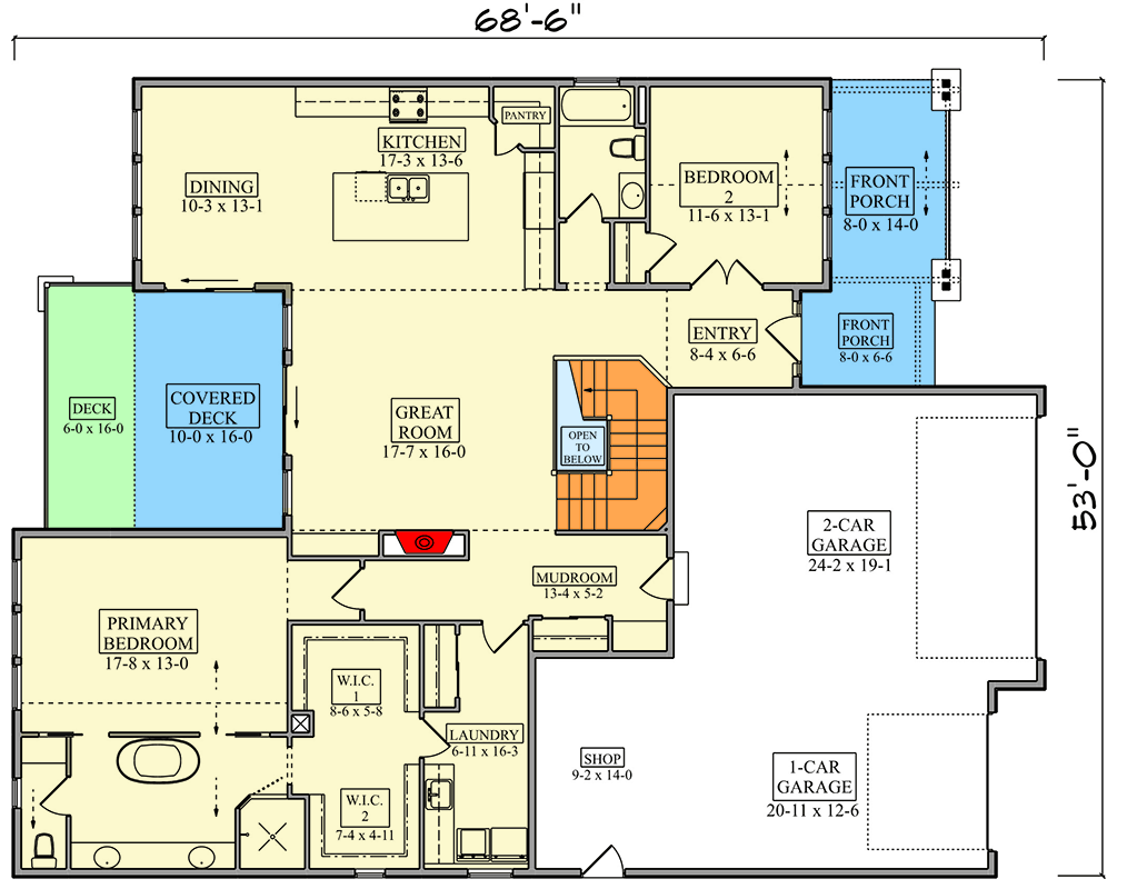 Plan 95365RW: Craftsman Ranch House Plan with 1995 Sq Ft and 3-Car Garage - Floor Plan - Image #3 - Craftsman, Mountain, Ranch