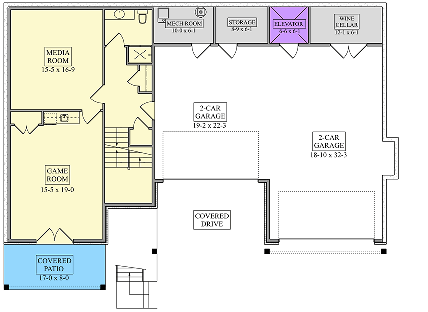 Plan 95366RW: 3 Bedroom Modern Mountain Home Plan with Elevator and Wet Bar - Floor Plan - Lower Level - Mountain, Northwest