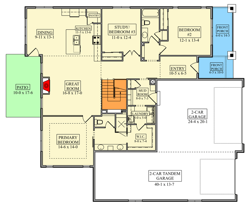 Plan 95367RW: Craftsman House Plan: 3 Beds, 4-Car Garage, Walkout Basement - Floor Plan - Image #2 - Craftsman, New American, Ranch