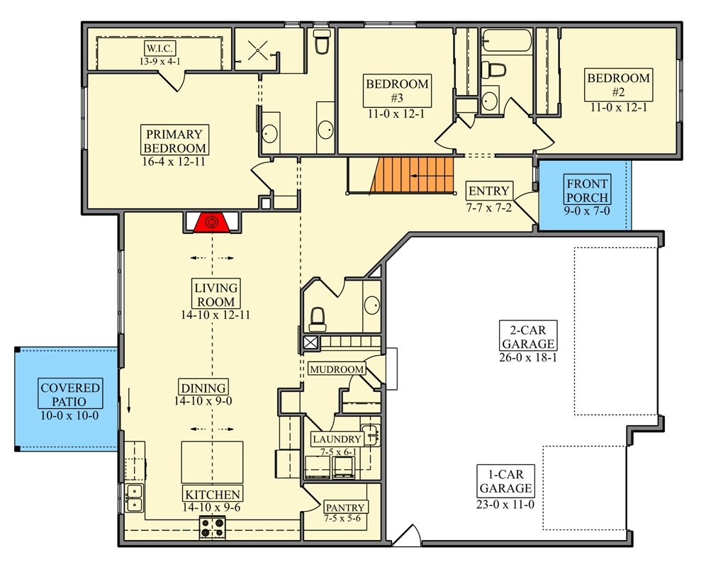 Plan 95368RW: Modern Farmhouse House Plan with 3 Bedrooms and 3-Car Garage - Floor Plan - Image #2 - Farmhouse, Modern Farmhouse
