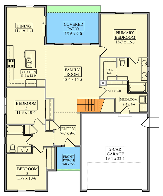 Plan 95371RW: Modern Farmhouse House Plan with 3 Bedrooms and Main Level Living - Floor Plan - Image #2 - Farmhouse, Modern Farmhouse, Ranch
