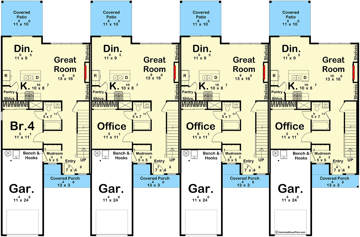 Plan 623648DJ:  Modern Farmhouse Quadplex Plan with 3-4 Bedrooms and Covered Porch - Floor Plan - Image #15 - Farmhouse, Modern Farmhouse, Traditional