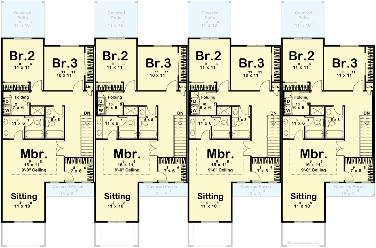 Plan 623648DJ:  Modern Farmhouse Quadplex Plan with 3-4 Bedrooms and Covered Porch - Floor Plan - Image #16 - Farmhouse, Modern Farmhouse, Traditional