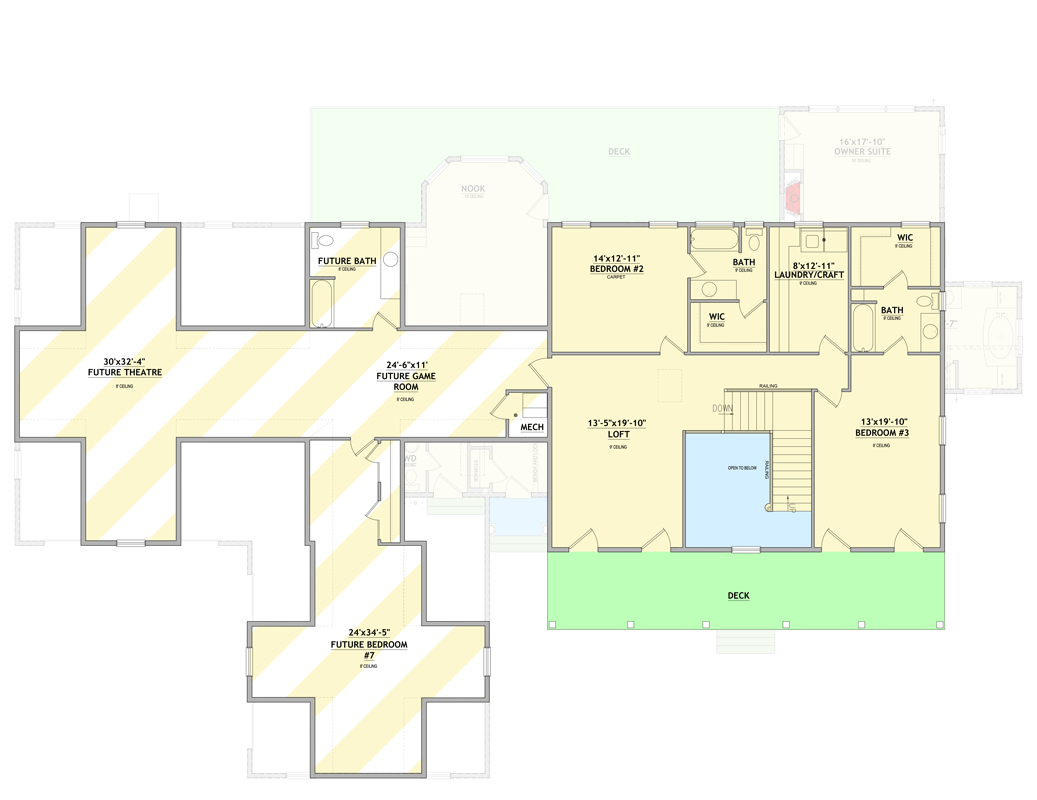 Plan 849103PGE: New American Craftsman House Plan with 6+ Bedrooms and 4-Car Garage - Floor Plan - 2nd Level with Bonus Area - Colonial, Craftsman, New American, Traditional