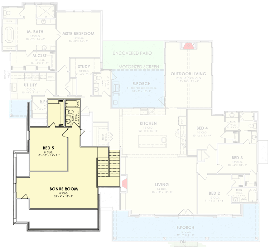 Plan 185039PHD: Southern Country House Plan with 5 Bedrooms and 3-Car Garage - Floor Plan - Image #3 - Country, Southern