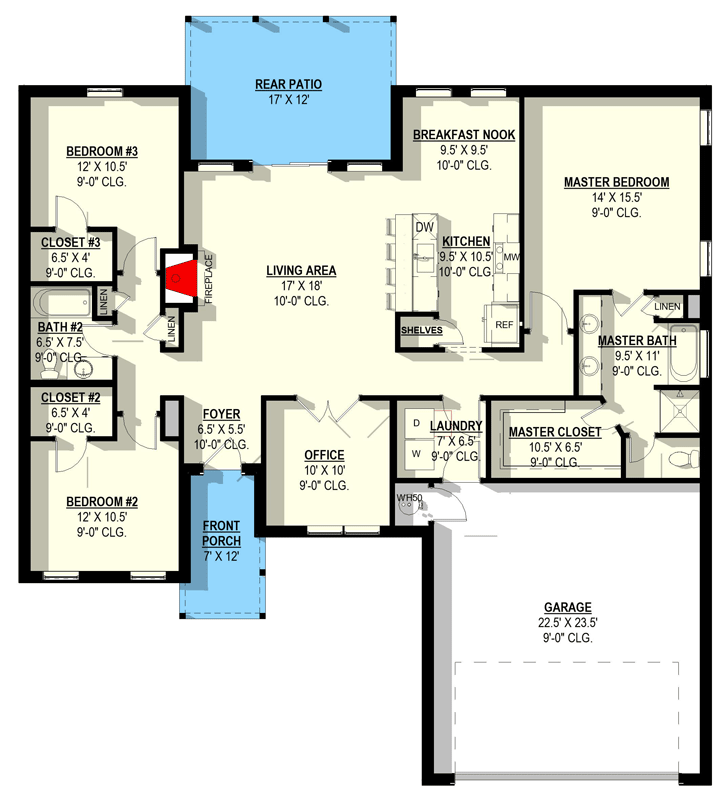Plan 405165FDC: Charming Traditional Country Farmhouse House Plan with Three Bedrooms and Attached Garage - Floor Plan - Image #7 - Country, Farmhouse, Traditional
