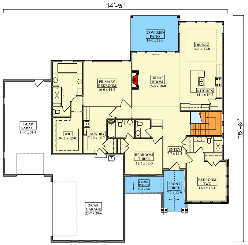 Plan 95378RW: Craftsman Mountain House Plan with Three Bedrooms and Three-Car Garage - Floor Plan - Image #2 - Craftsman, Mountain, New American