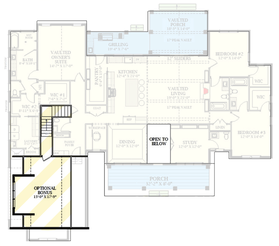 Plan 46537LA: Modern Farmhouse House Plan with 3 Bedrooms and Vaulted Living Areas - Floor Plan - Image #6 - Country, Farmhouse, Modern Farmhouse, Southern