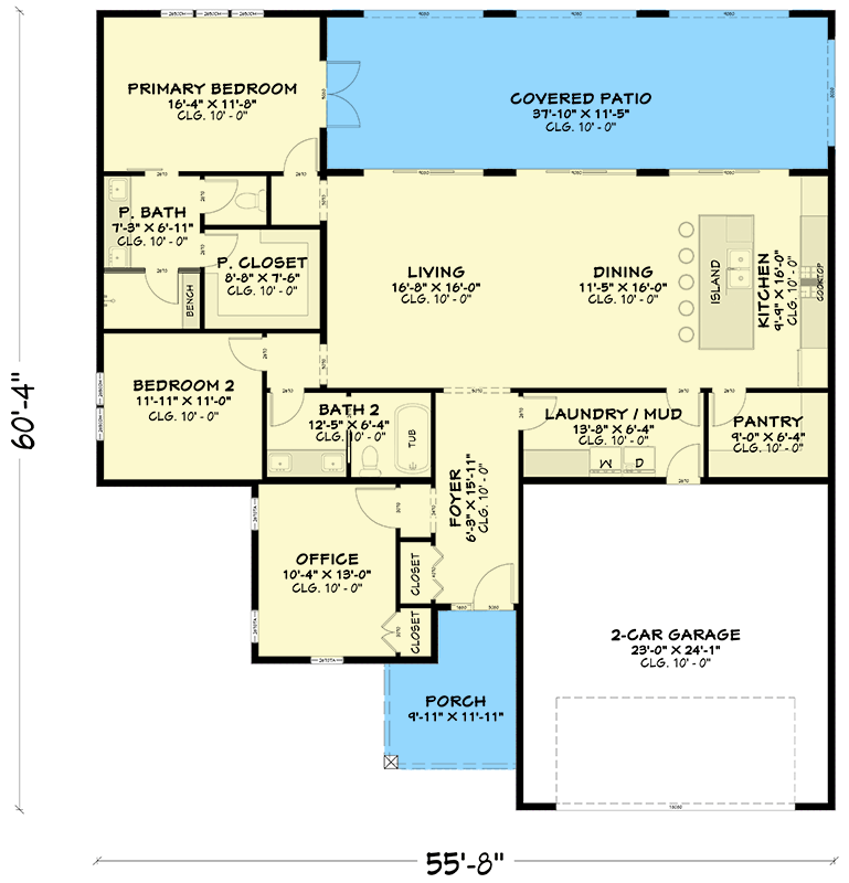 Plan 850039PKE: Contemporary Two-Bedroom House Plan with Flex Room and Two-Car Garage - Floor Plan - Image #10 - Contemporary
