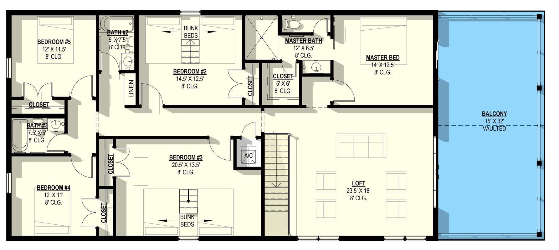 Plan 405167FDC: Five Bedroom Barndominium Farmhouse House Plan with Expansive Covered Porch - Floor Plan - 2nd level - Barndominium, Farmhouse, Rustic