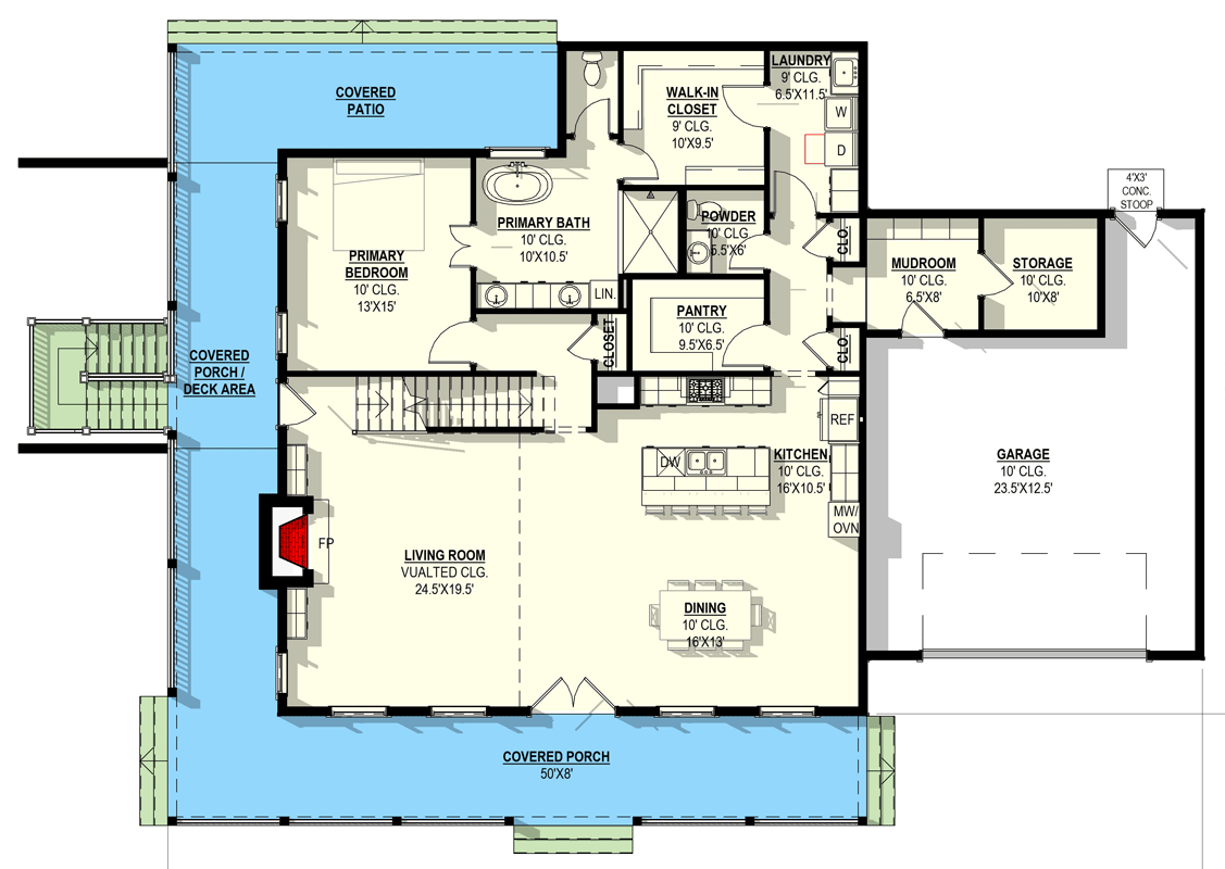 Plan 405169FDC: Modern Farmhouse House Plan with 3 Bedrooms and Vaulted Great Room - Floor Plan - Main Level - Farmhouse, Modern Farmhouse, New American