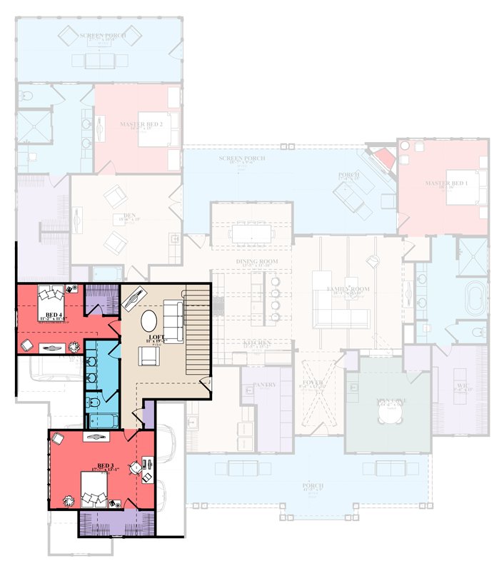 Plan 86420HH: Country Farmhouse House Plan with Four Bedrooms and Two Master Suites - Floor Plan - 2nd Level - Country, Modern Farmhouse, New American, Ranch