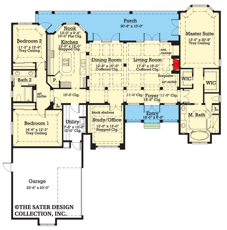 Plan 340154STR: Sophisticated Southern Traditional House Plan with Three Bedrooms and Study or Office - Floor Plan - Main Level - Country, Craftsman, Farmhouse, Modern Farmhouse, Southern Traditional