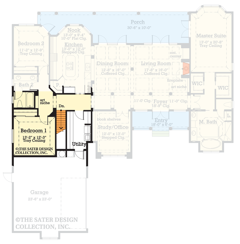 Plan 340154STR: Sophisticated Southern Traditional House Plan with Three Bedrooms and Study or Office - Floor Plan - Optional Basement Stairs Location - Country, Craftsman, Farmhouse, Modern Farmhouse, Southern Traditional