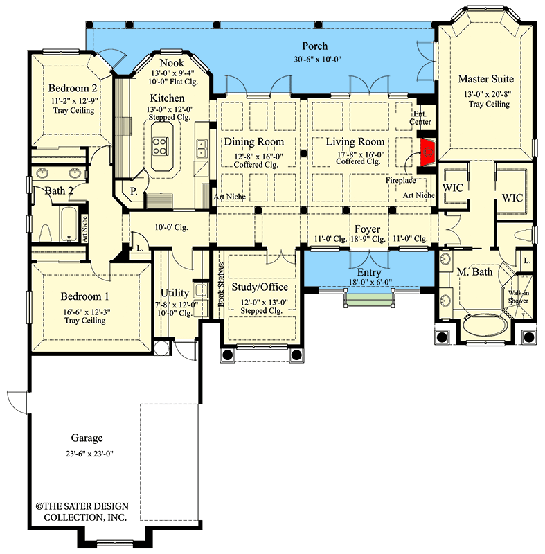 Plan 340155STR: Elegant Southern Traditional House Plan with Three Bedrooms and Study - Floor Plan - Image #3 - Cottage, Country, Craftsman, Farmhouse, Southern Traditional