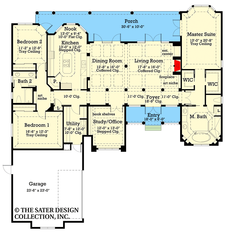 Plan 340156STR: Elegant Southern Traditional House Plan with Three Bedrooms and Courtyard Entry - Floor Plan - Image #3 - Cottage, Country, Farmhouse, Southern Traditional