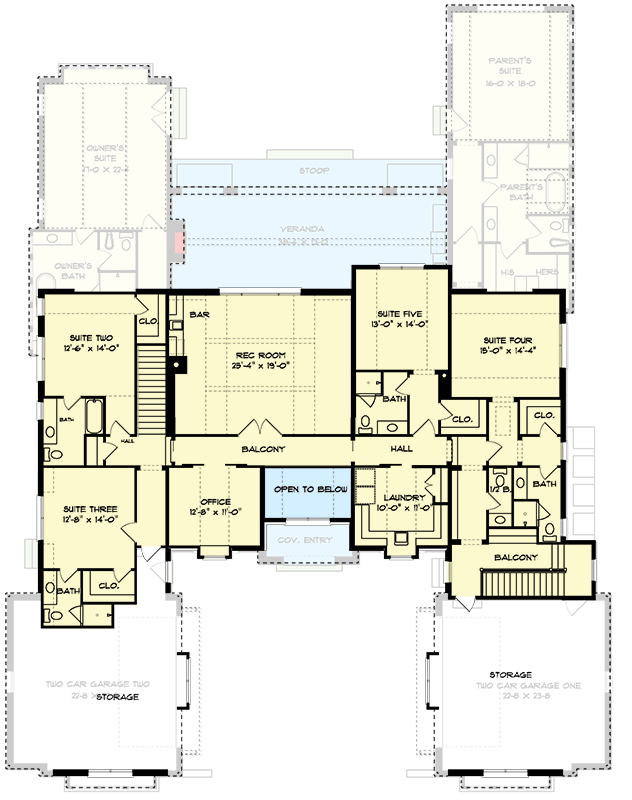 Plan 93235EL: European Transitional Luxury House Plan with Six Bedrooms and Courtyard - Floor Plan - Image #7 - European, Transitional