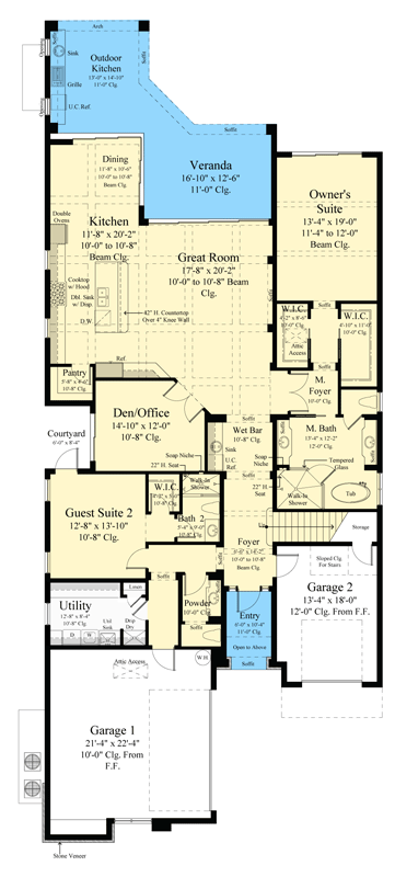 Plan 340163STR: Contemporary Florida-Style House Plan with 5 Bedrooms and 3905 Square Feet - Floor Plan - Main Level - Contemporary, Florida-Style, Modern